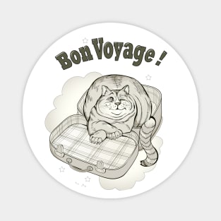 Illustration of funny cat preparing to journey. Magnet